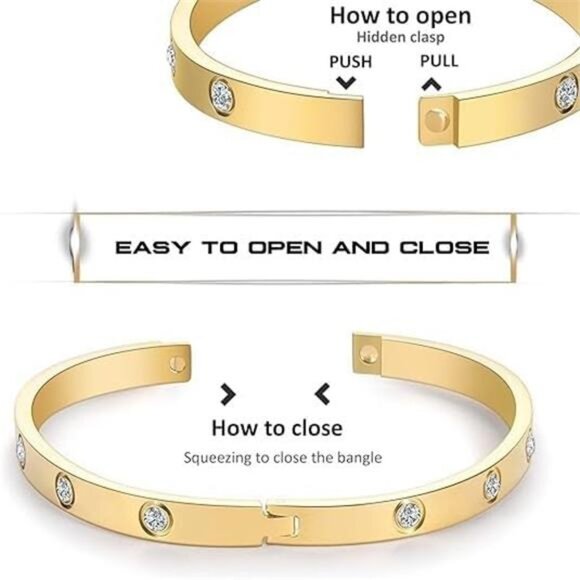 18K Gold Plated Love Friendship Bracelet - Bangle Cuff - Picture 3 of 7